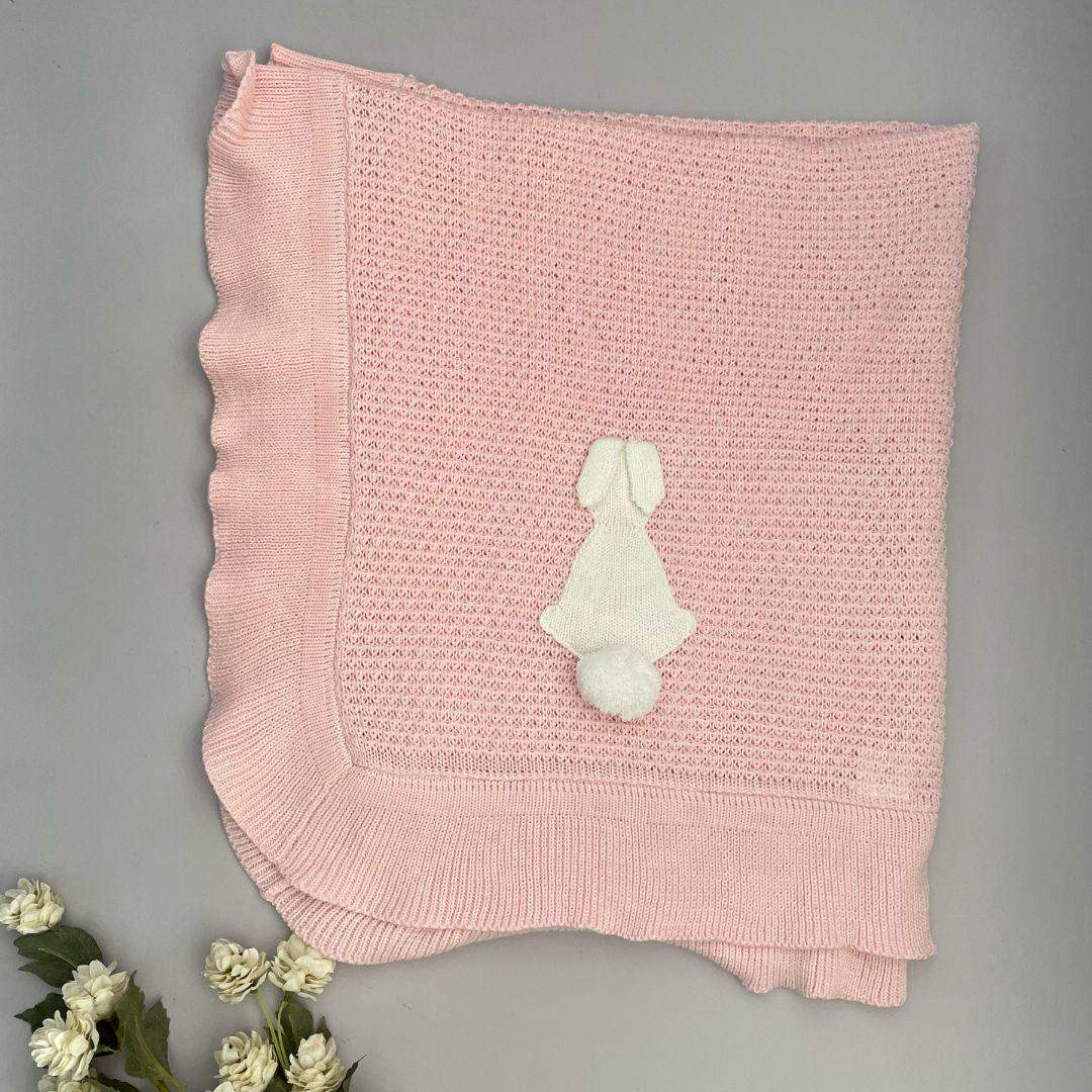 Manta Bebé Tejida Conejito Rosa