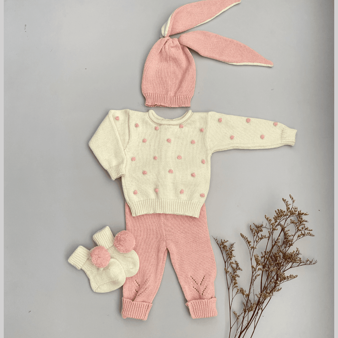 Conjunto Tejido Bebé Rosado Orejas de Conejo