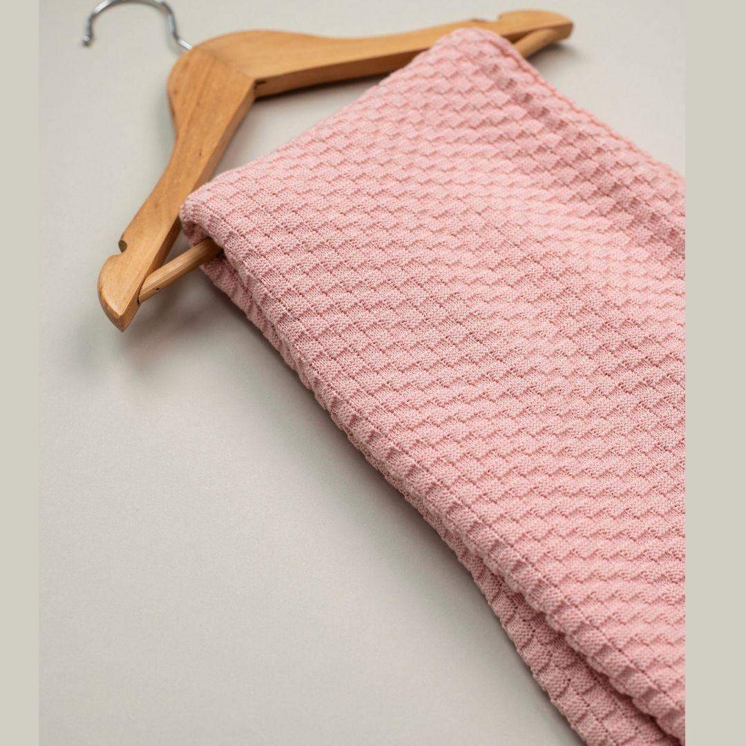 Manta Cobija Bebé Tejida Pompom Palo Rosa