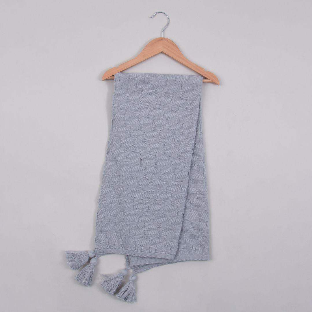 Manta Cobija Bebé Tejida Pompom Gris