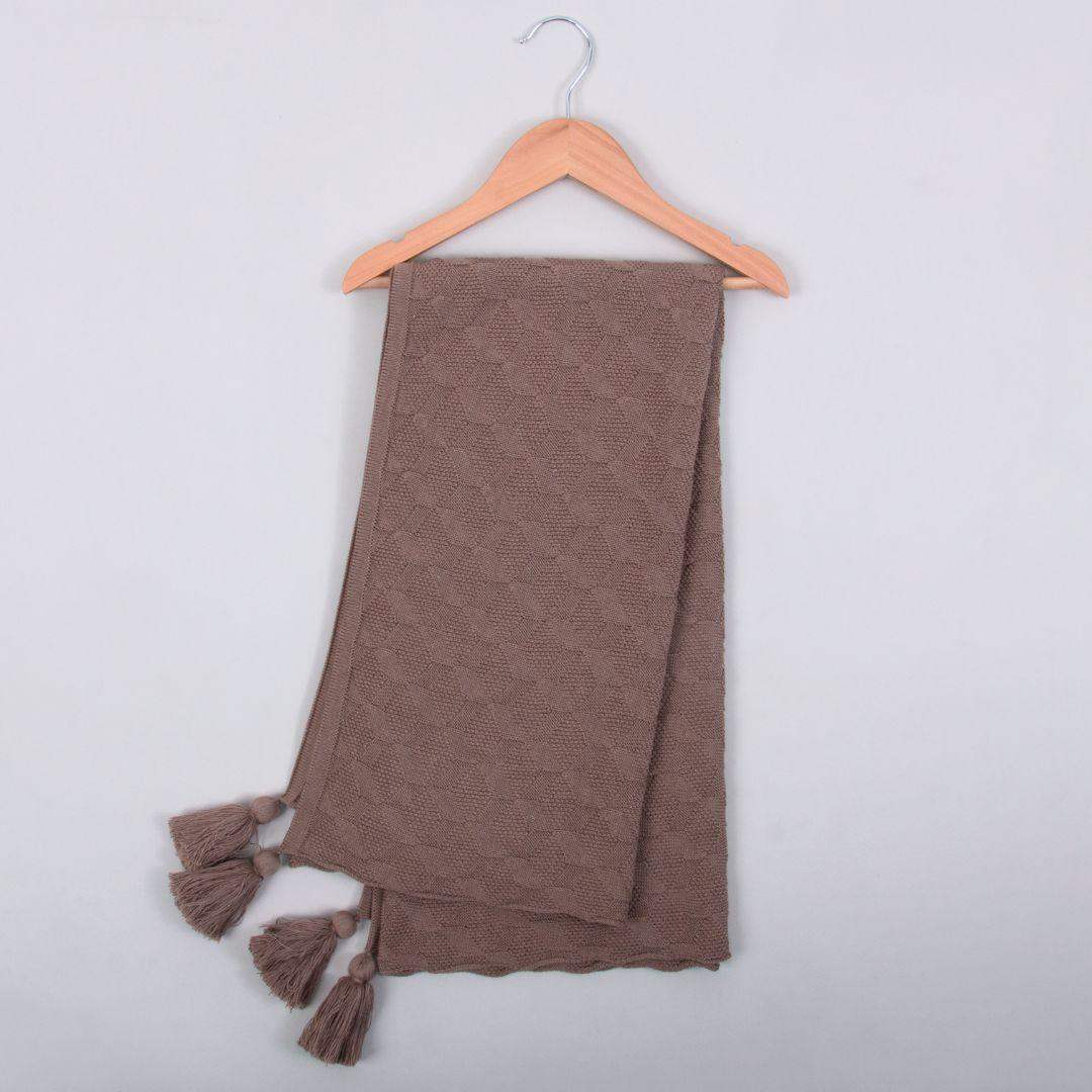 Manta Cobija Bebé Tejida Pompom Camel