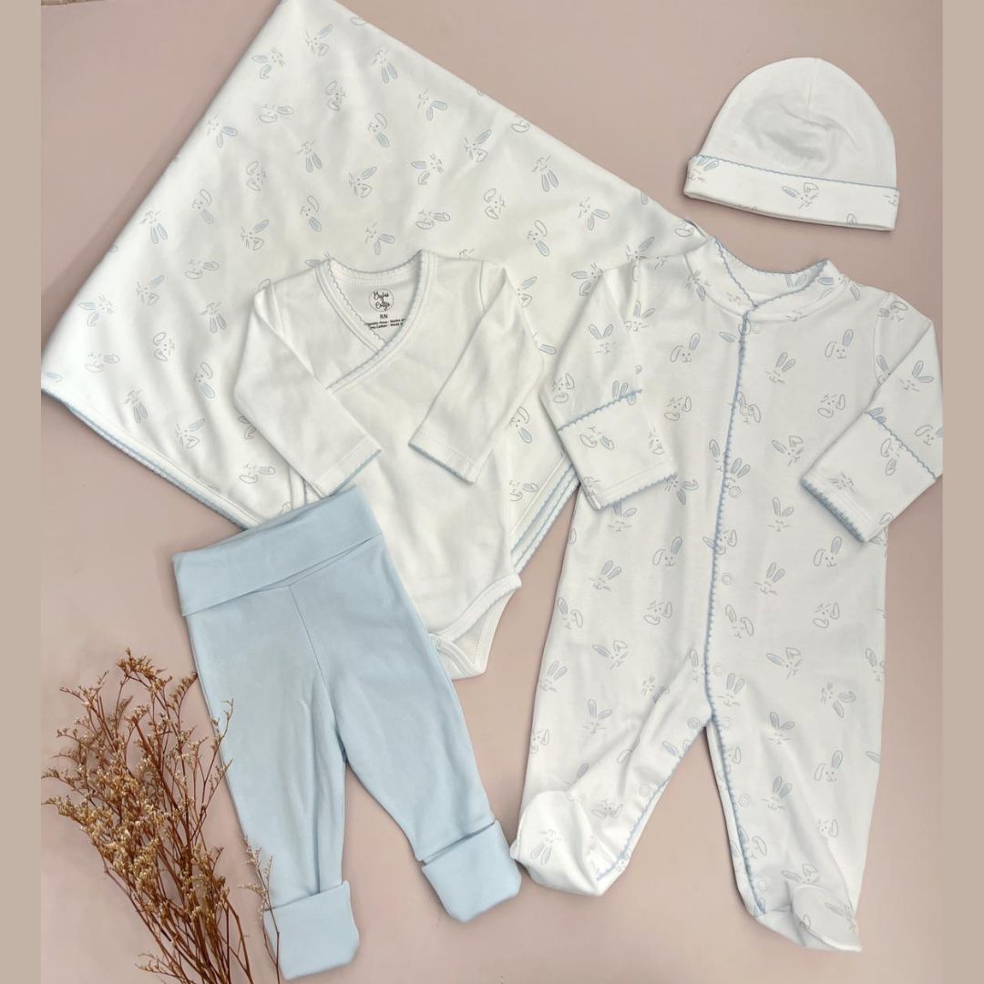Combo Bebé Recién Nacido Algodon Pima Celeste