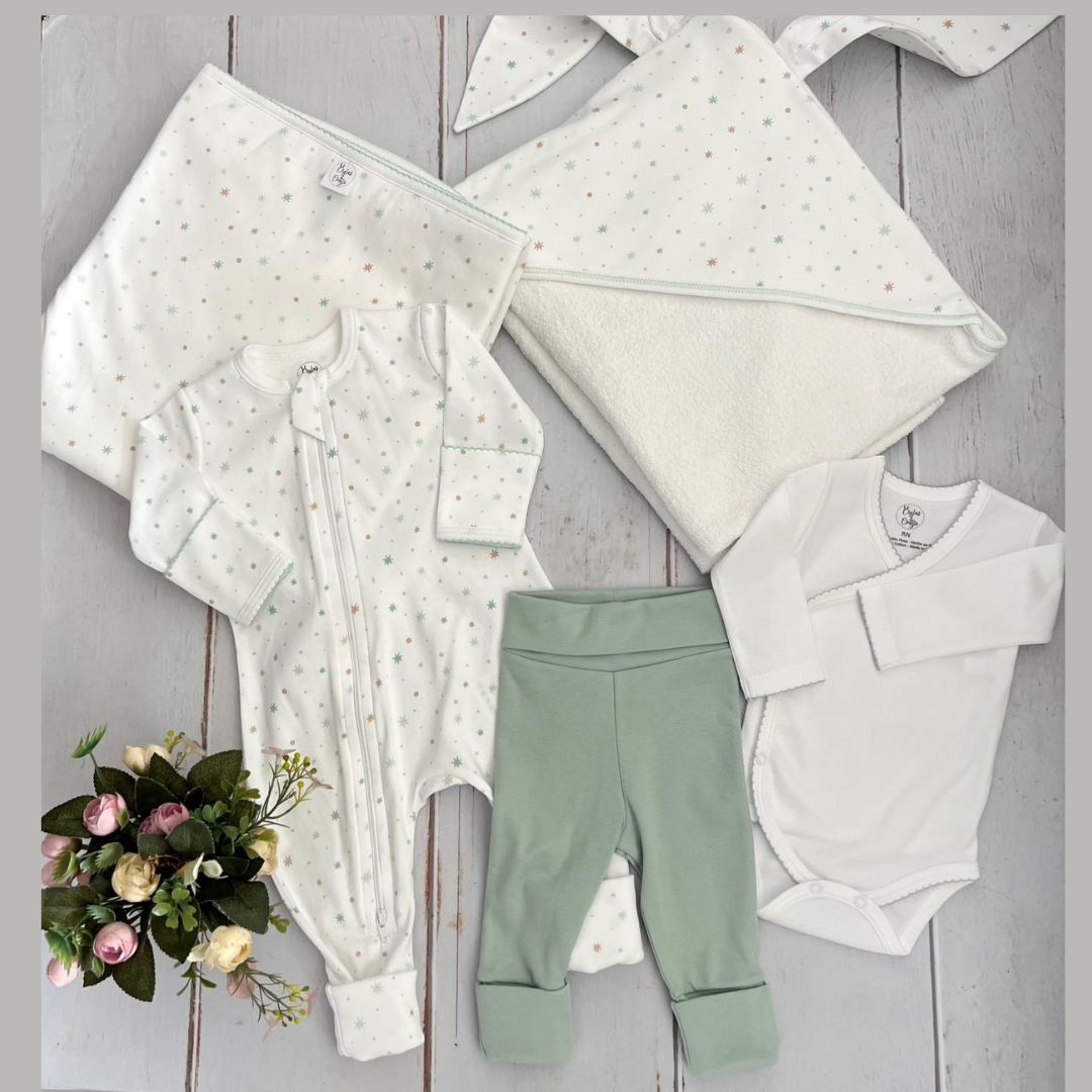 Combo Bebé Recién Nacido Pijama Estrellas Verdes