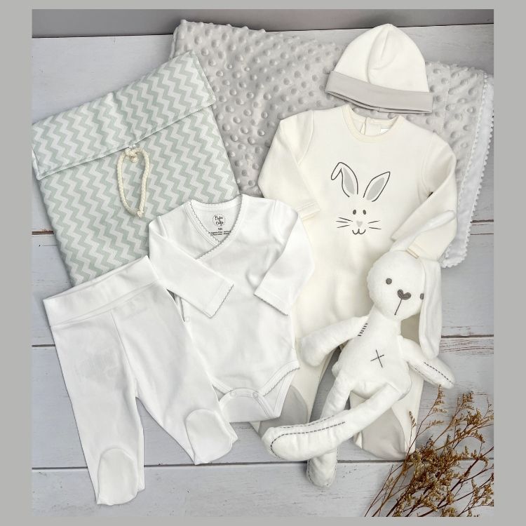 Combo Ropa Bebé Algodón Pima Conejito Gris