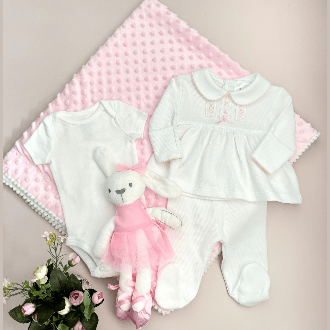 Combo Recién Nacido Vestido Blanco Rosa