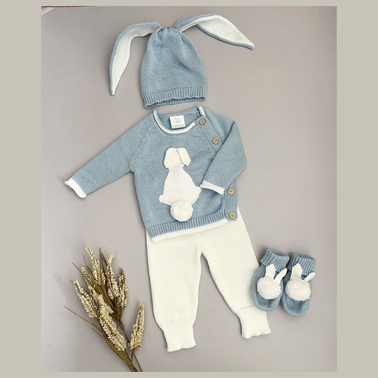 Conjunto Bebé Tejido Conejo Celeste