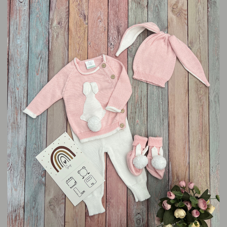 Conjunto Bebé Tejido Conejo Rosado