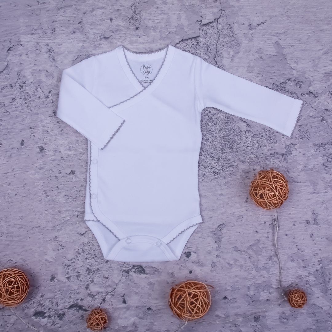 Body Mameluco Bebé Algodón Pima- Borde Gris