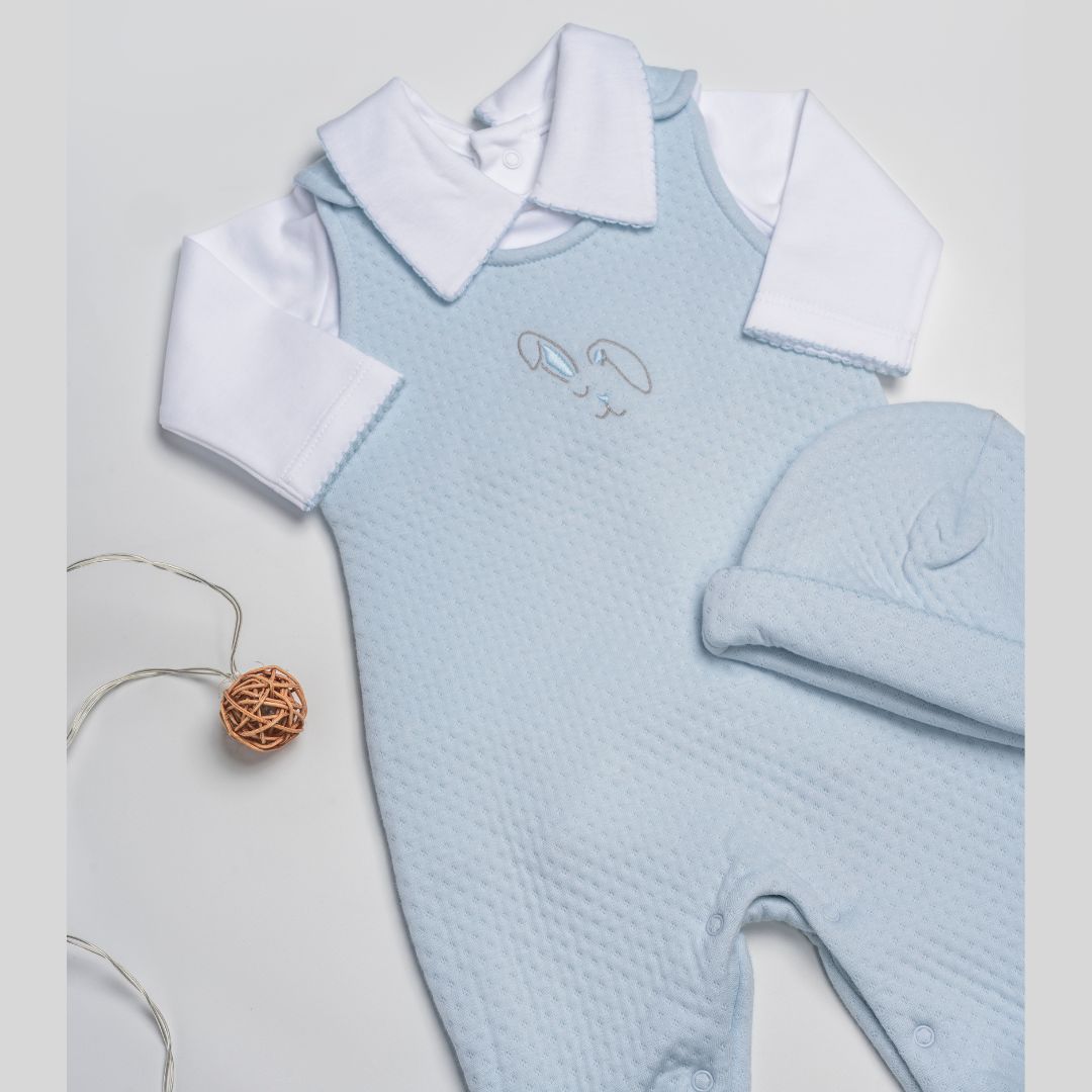Conjunto Bebé Algodón Pima Overol y Mameluco Celeste