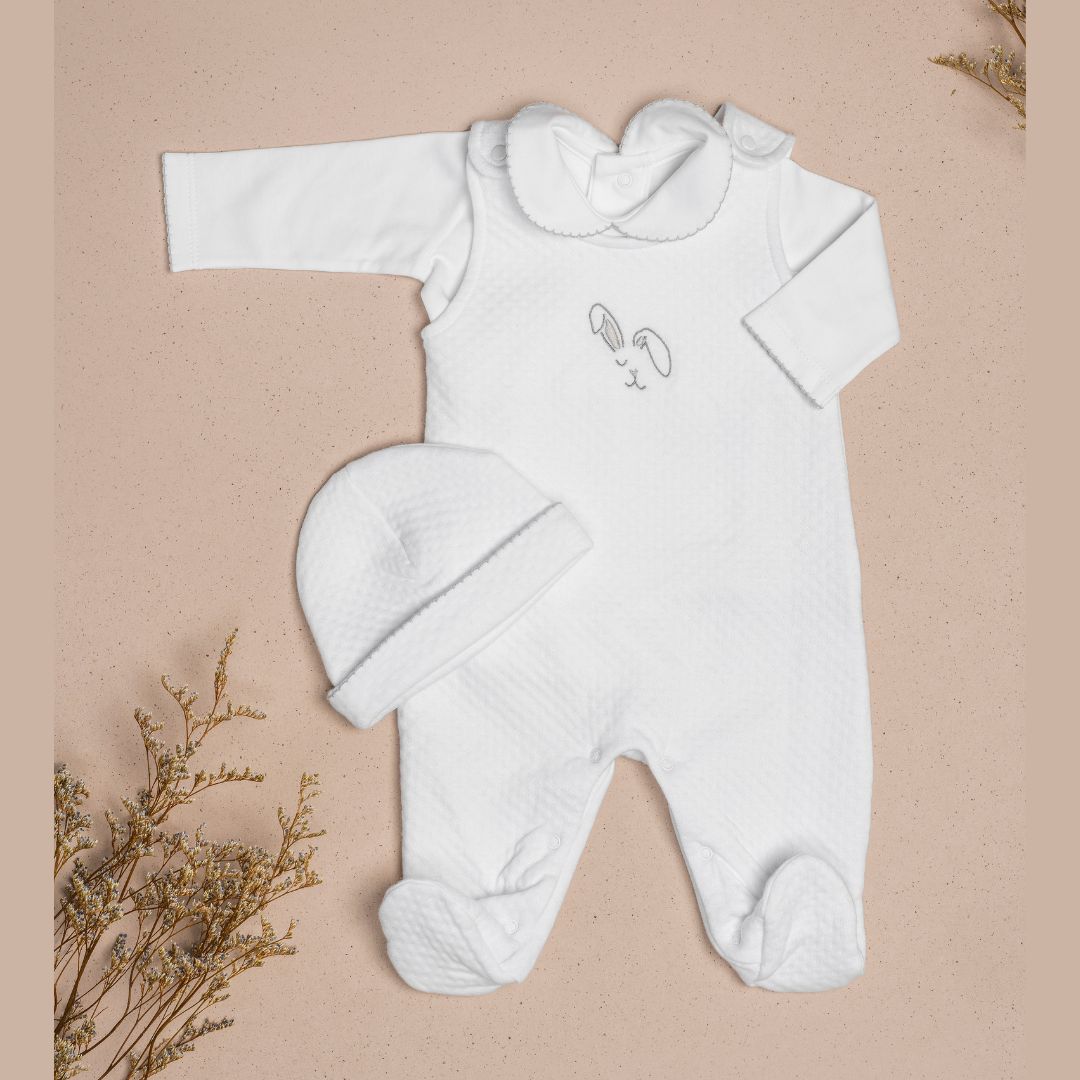 Conjunto Bebé Algodón Pima Overol y Mameluco Blanco