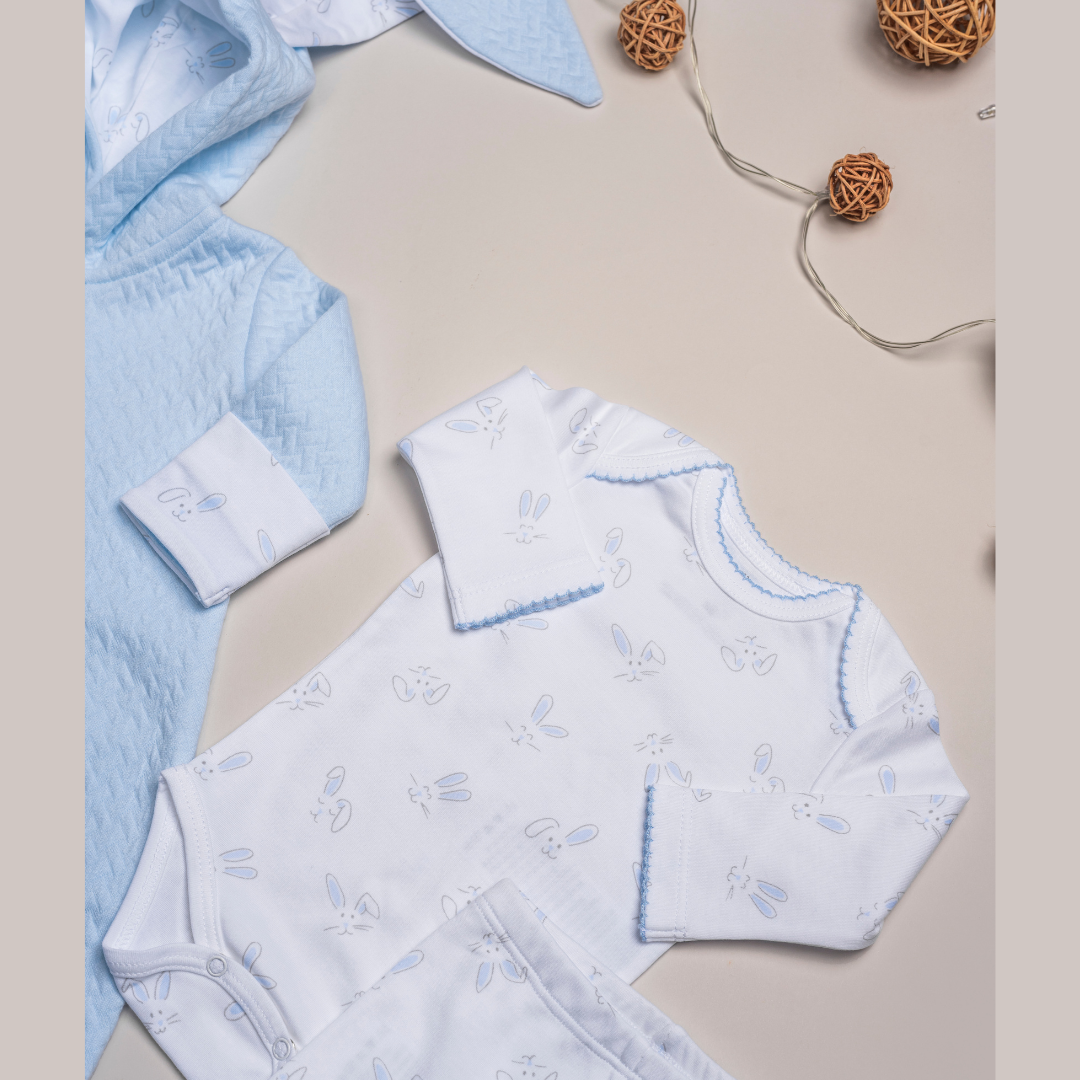 Set Bebé 3 Prendas Enterizo Orejas de Conejo Celeste