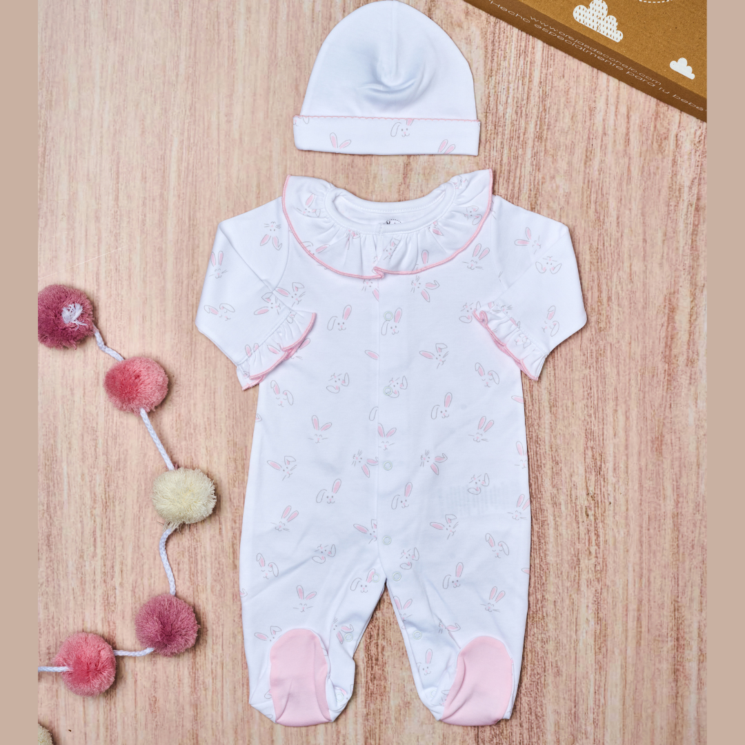 Pijama Bebé Enterizo Algodón Pima Conejos Rosa