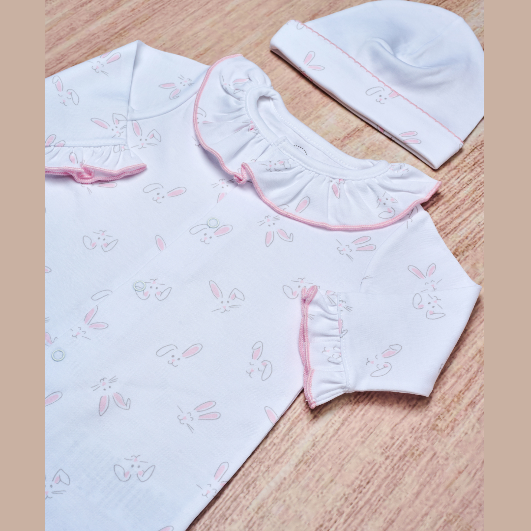 Pijama Bebé Enterizo Algodón Pima Conejos Rosa