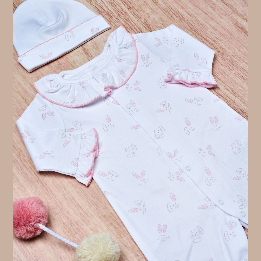 Pijama Bebé Enterizo Algodón Pima Conejos Rosa