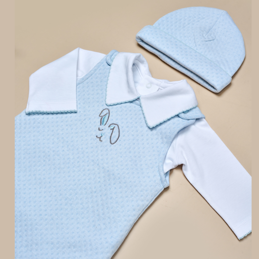 Conjunto Bebé Algodón Pima Overol y Mameluco Celeste
