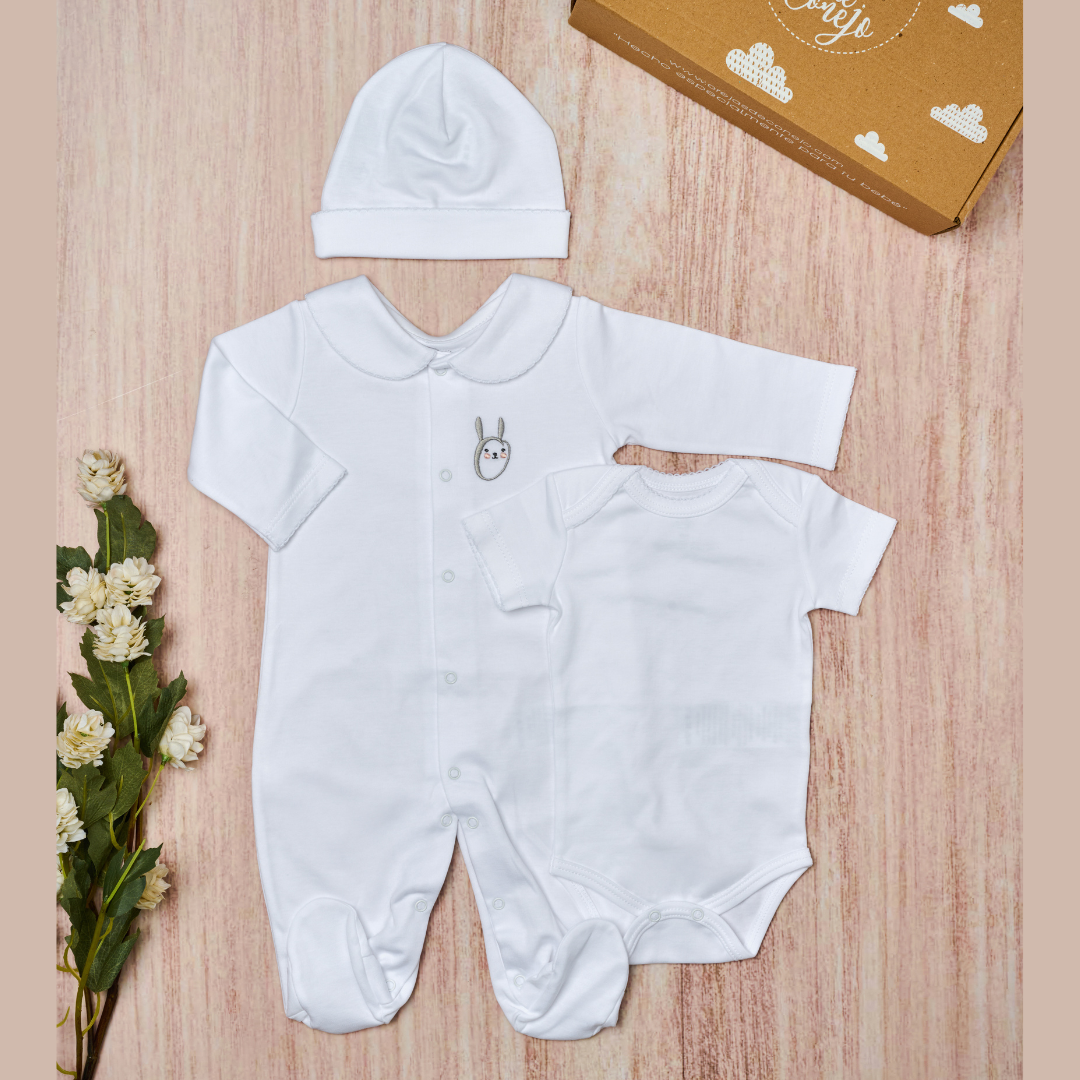 Set Bebé Recién Nacido prendas Blanco – Orejas de Conejo