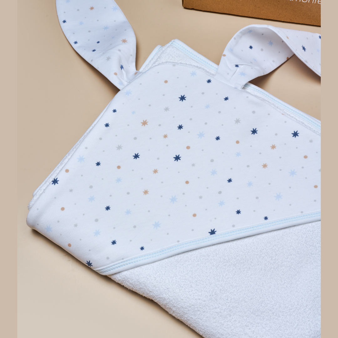 Toalla Bebé Algodon Pima Estrellas Celestes