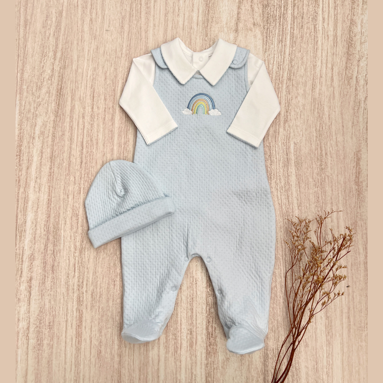 Conjunto Bebé Algodón Pima Overol y Mameluco Celeste