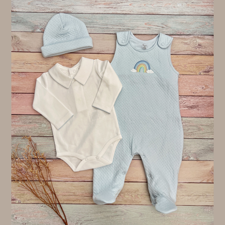 Conjunto Bebé Algodón Pima Overol y Mameluco Celeste