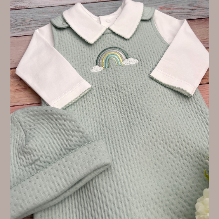Conjunto Bebé Algodón Pima Overol y Mameluco Verde