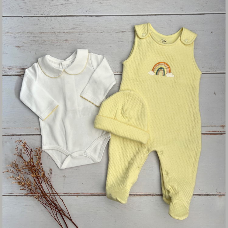 Conjunto Bebé Algodón Pima Overol y Mameluco Amarillo