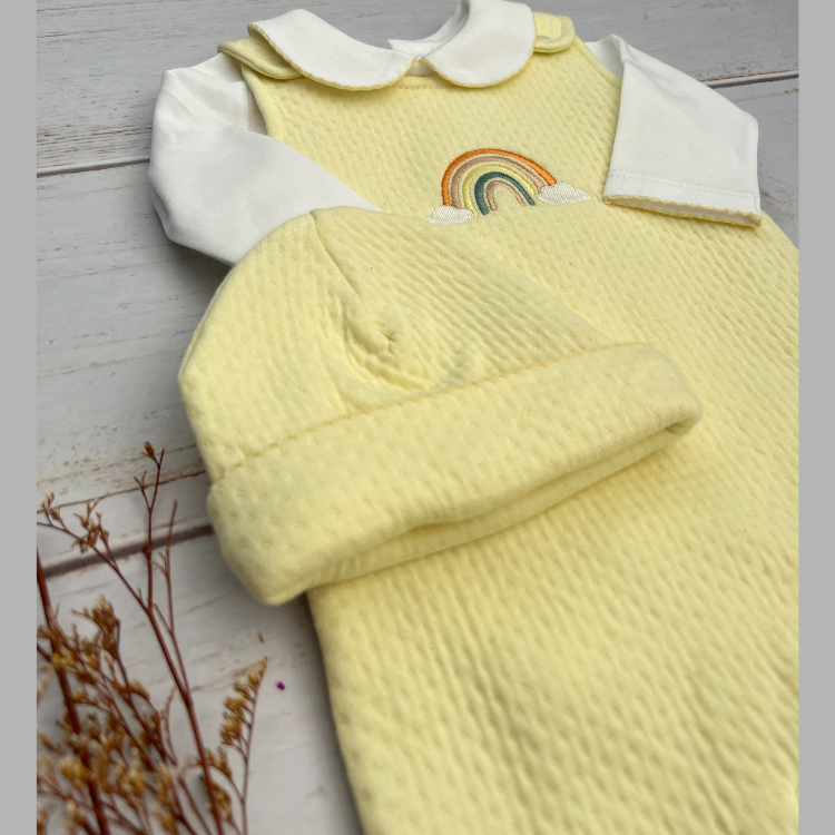 Conjunto Bebé Algodón Pima Overol y Mameluco Amarillo