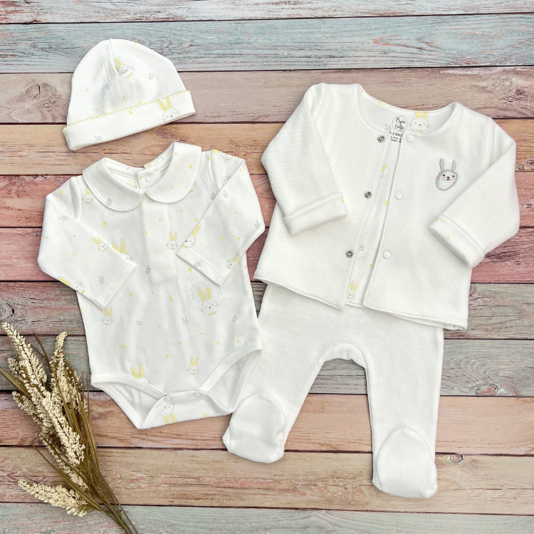 Conjunto 4 Prendas Bebé Algodón Pima Blanco