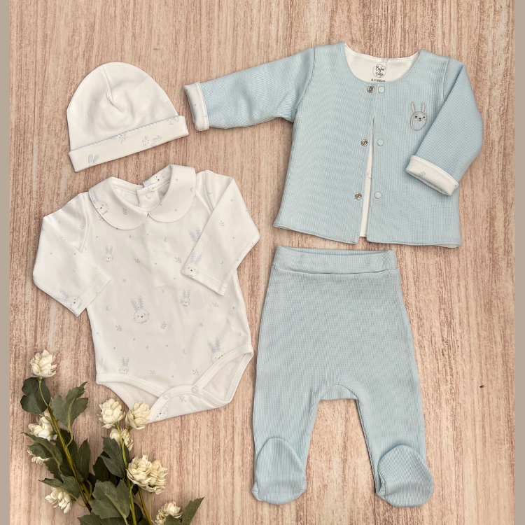 Conjunto 4 Prendas Bebé Algodón Pima Azul