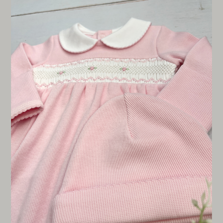 Enterizo Primer Dia Bebé Algodón Pima Nido Abeja Rosado