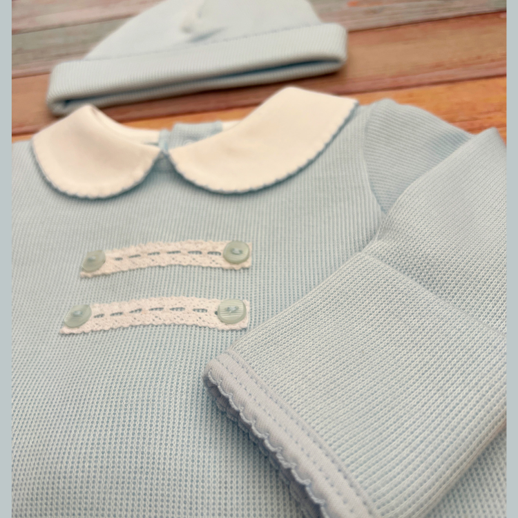Conjunto Bebé Primer Día Algodon Pima - Celeste