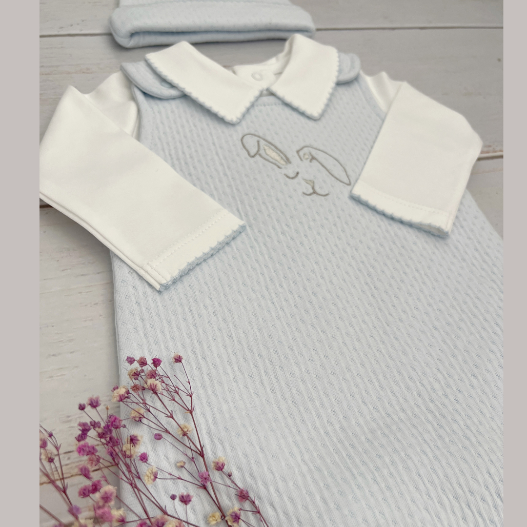Conjunto Bebé Algodón Pima Overol y Mameluco Celeste