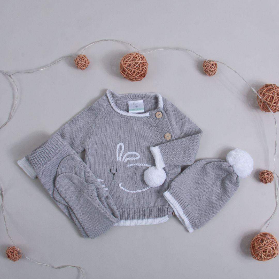 Conjunto Bebé Tejido Conejo Gris
