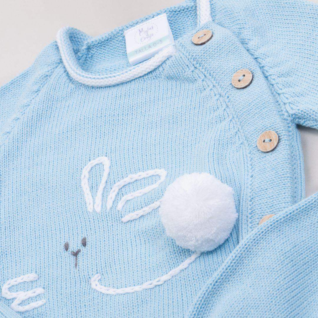 Conjunto Bebé Tejido Conejo Celeste
