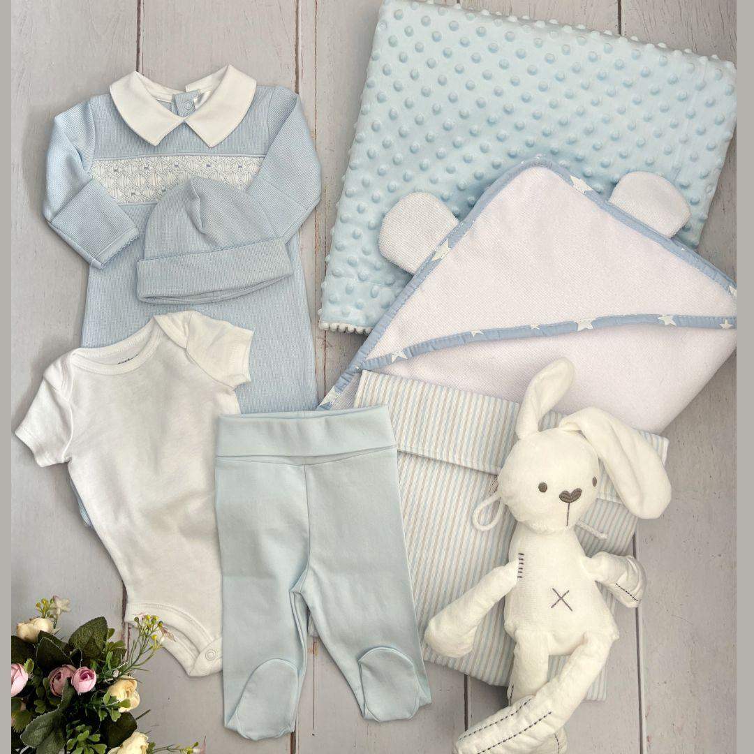 Combo Recién Nacido Enterizo Nido Abeja Celeste