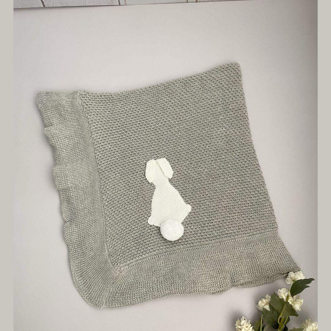 Manta Cobija Bebé Tejida Conejito Gris