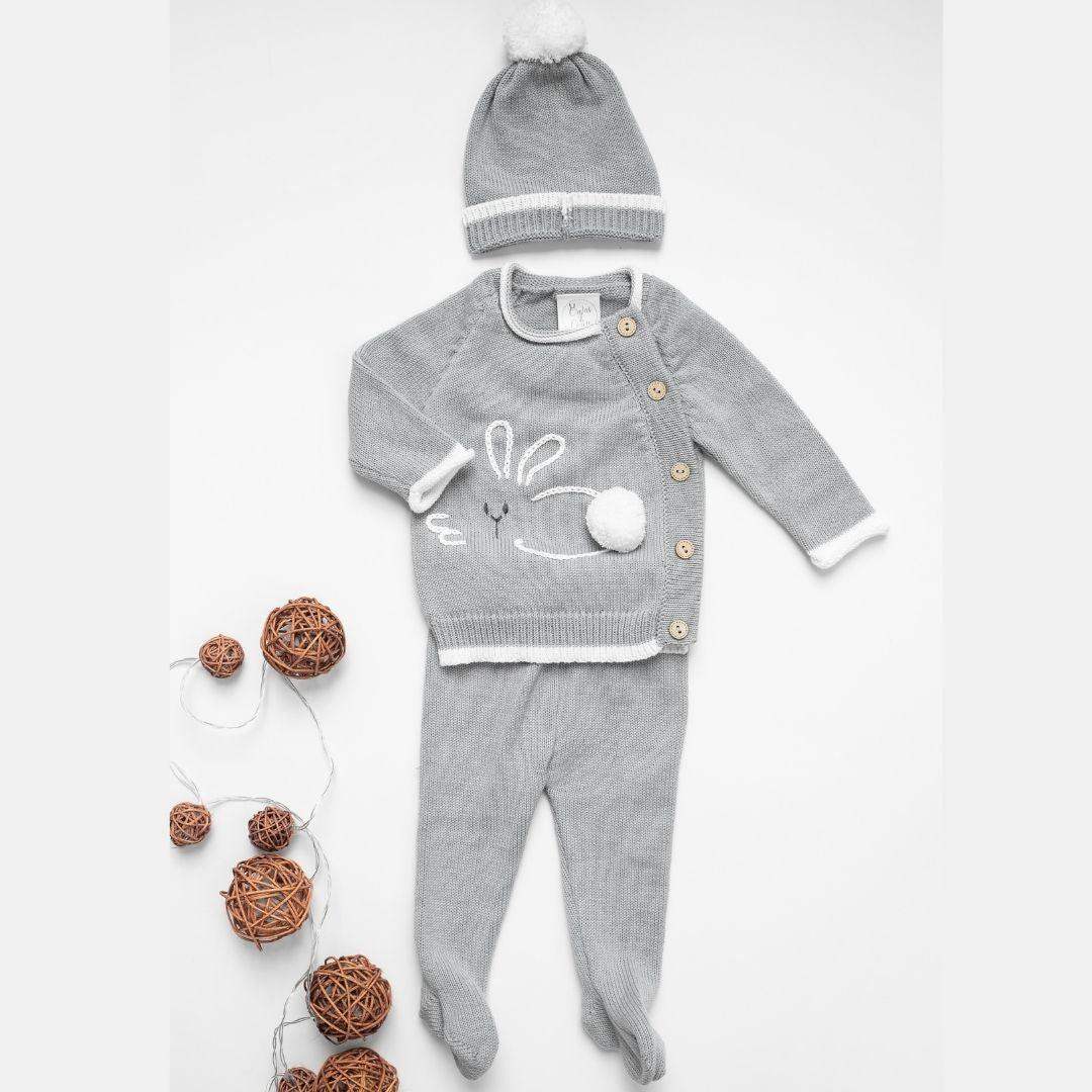 Conjunto Bebé Tejido Conejo Gris