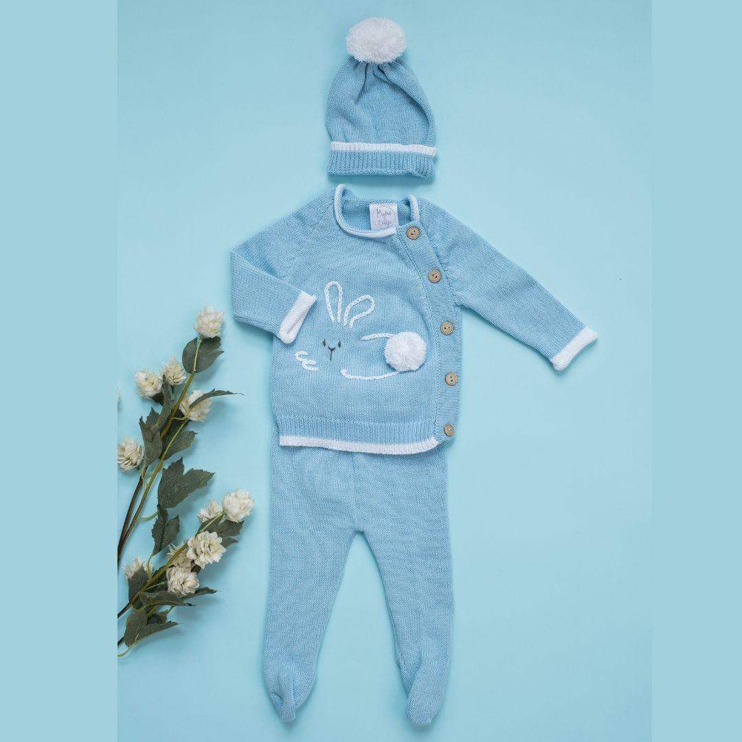 Conjunto Bebé Tejido Conejo Celeste