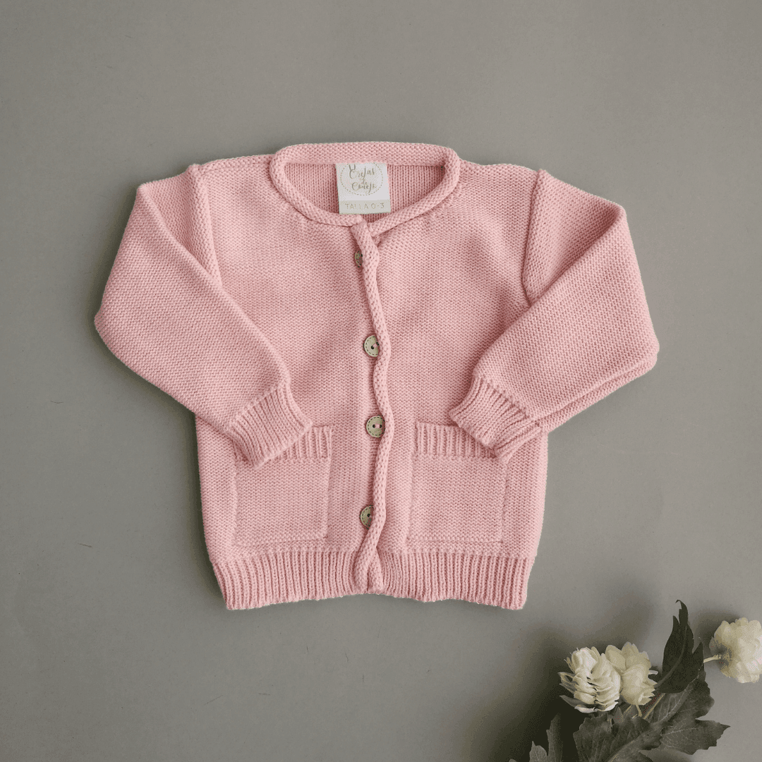 Saco Bebé Tejido Botones Rosado