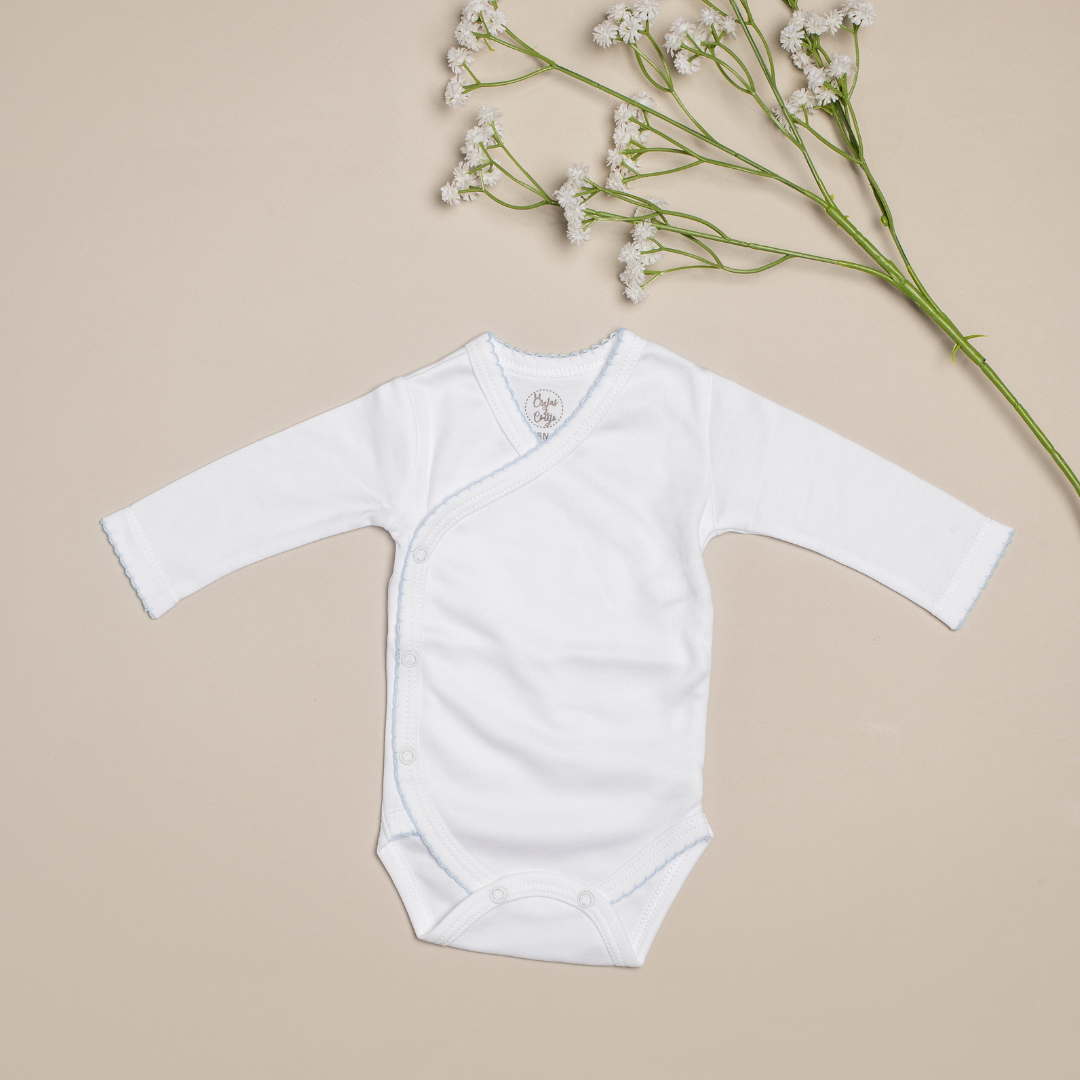 Body Mameluco Bebé Algodón Pima- Borde Celeste