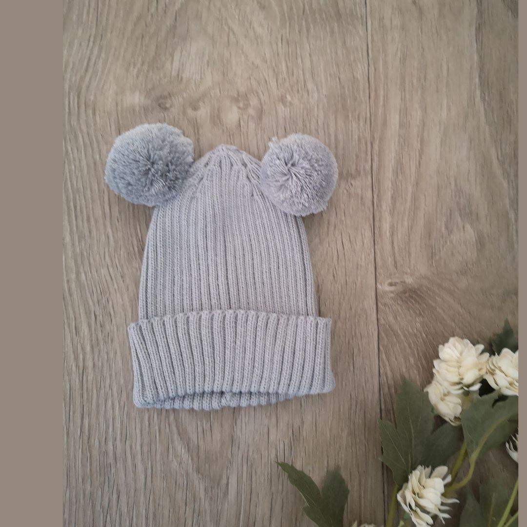 Gorro Bebé Tejido Pompom Gris