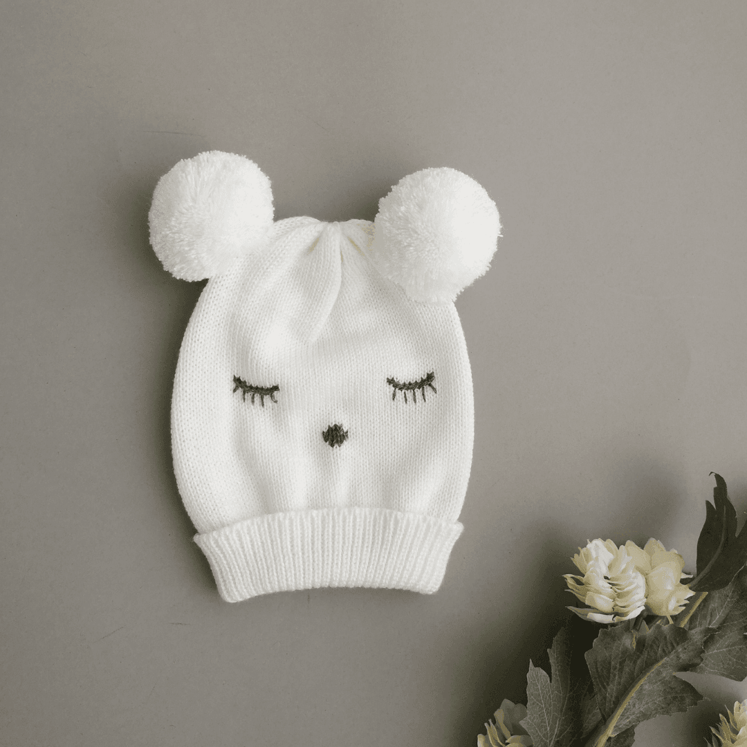 Gorro Bebé Tejido Ojitos Blanco