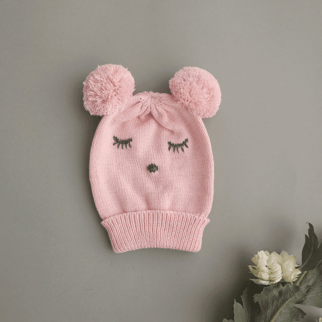 Gorro Bebé Tejido Ojitos Rosado