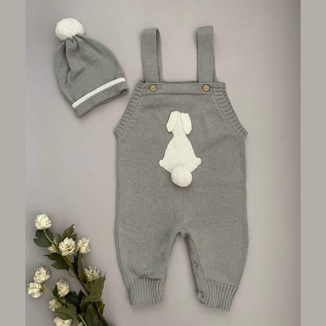 Enterizo Bebé Tejido Overall y Gorro Gris