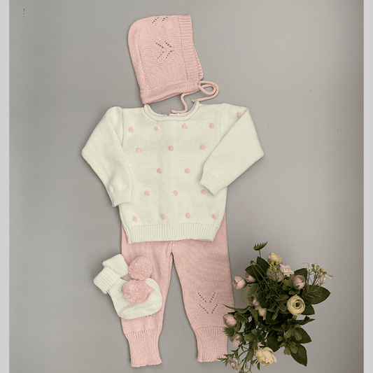 Conjunto Tejido Bebé Rosado Pepas