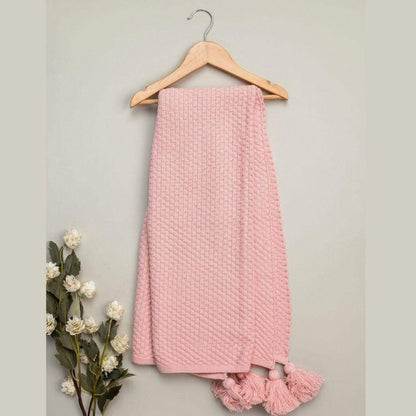 Manta Cobija Bebé Tejida Pompom Palo Rosa