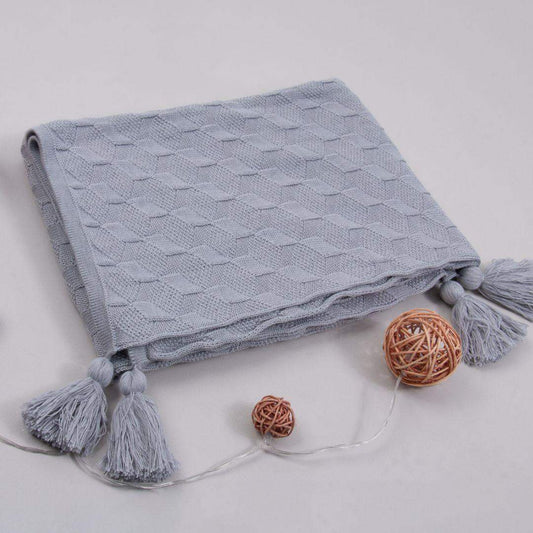 Manta Cobija Bebé Tejida Pompom Gris
