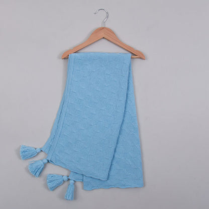 Manta Cobija Bebé Tejida Pompom Celeste