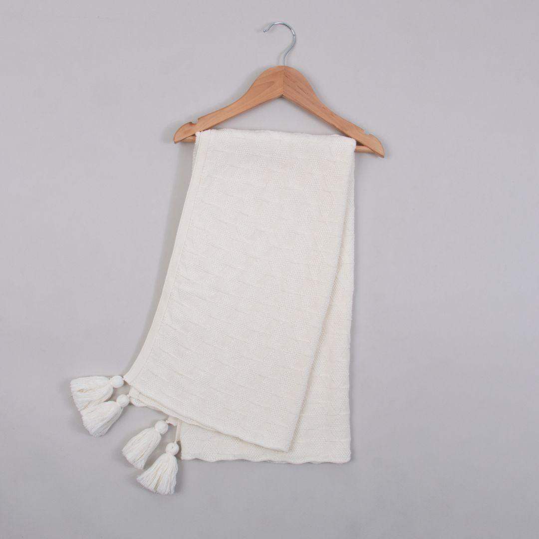 Manta Cobija Bebé Tejida Pompom Crema