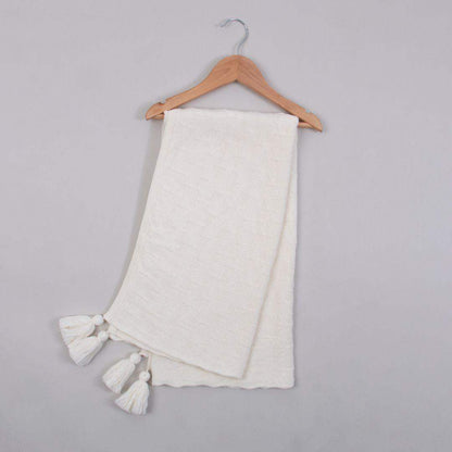 Manta Cobija Bebé Tejida Pompom Crema