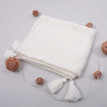 Manta Cobija Bebé Tejida Pompom Crema